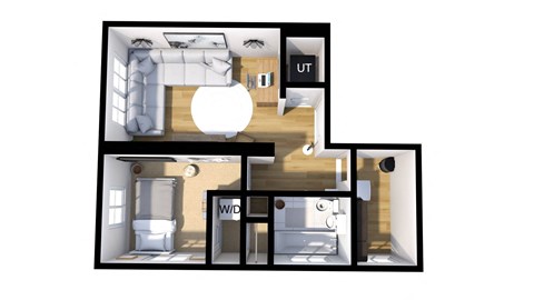 Floor plan for 1 bed, 1 bath, 650 sqft